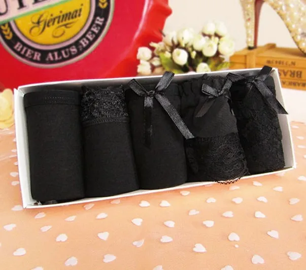 5pcs/gift box set 100% cotton solid color young girl lace black 100% cotton women's underwear mix match sexy panties female gift
5pcs/gift box set 100% cotton solid color young girl lace black 100% cotton women's underwear mix match sexy panties female gift