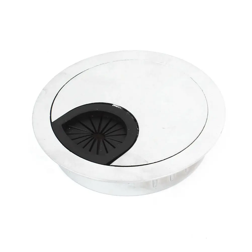 Metal Round Computer Desk Grommet Cable Port Wire Hole Cover 60mm Silver Tone