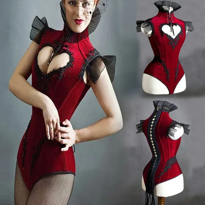 Sexy Women Medieval Renaissance Tight Bodysuit red Velet Lace cut out underwear for Victorian Corslet costume
Sexy Women Medieval Renaissance Tight Bodysuit red Velet Lace cut out underwear for Victorian Corslet costume