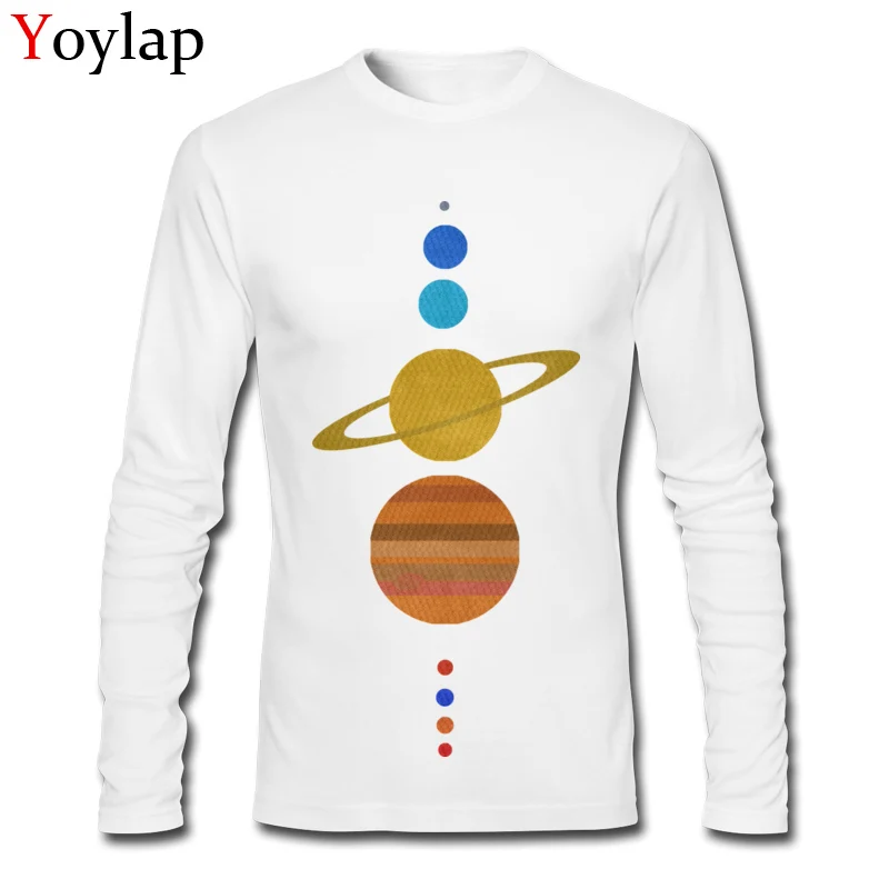 Rife Slim Fit Summer Minimalist solar system Long Sleeve T-Shirt All Cotton Crew Neck Student Tops Shirts Casual Tee-Shirts Minimalist solar system white