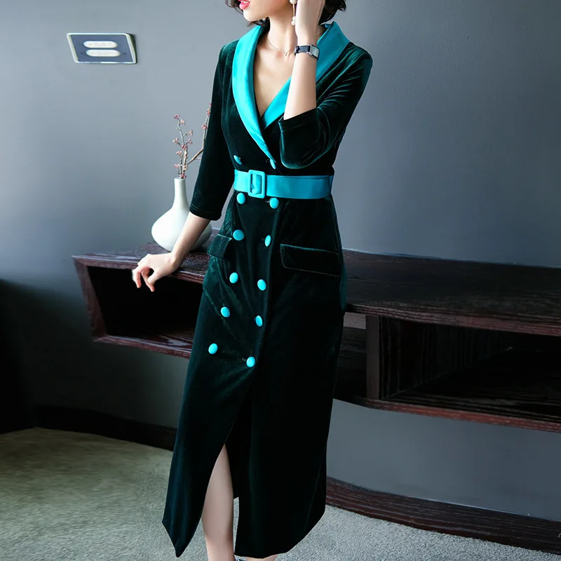 Hot sale Fashion dress women 2018 new spring double breasted long sleeved V-neck Solid colors Gold velvet Vintage long dress CNE
Hot sale Fashion dress women 2018 new spring double breasted long sleeved V-neck Solid colors Gold velvet Vintage long dress CNE