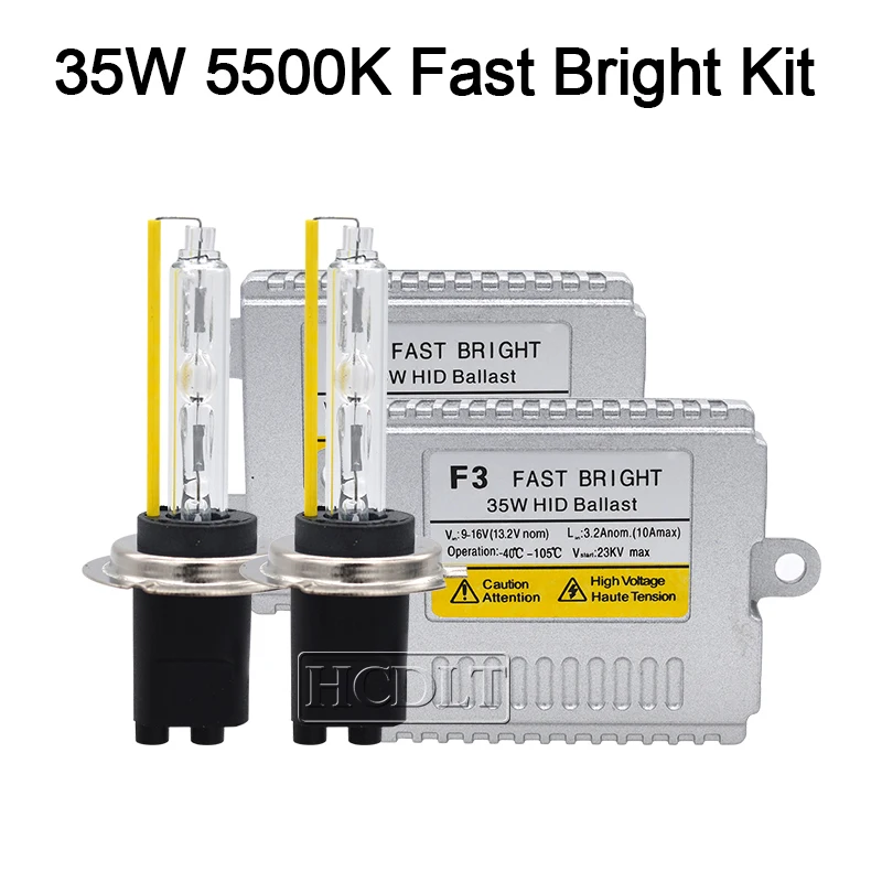 HCDLT Fast Bright 35W F3 HID Slim Ballast Auto Car Headlight Kit Xenon 5500K D2H 9012 H1 H3 HB3 HB4 H7 H11 HID Replacement Bulb (2)