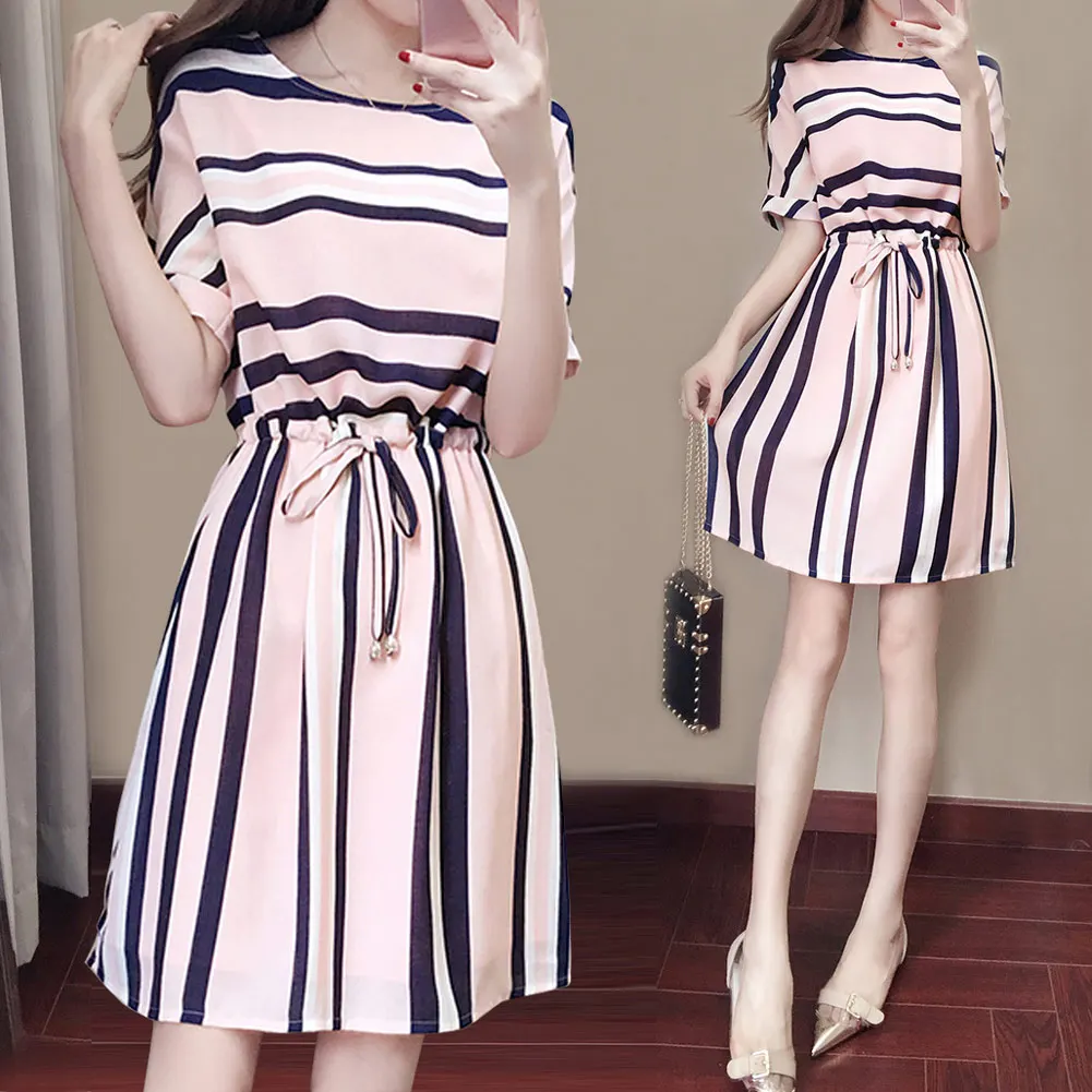 Women Summer Dress Striped Elastic Cord Slim Fit Short Sleeve Female Outfits TT@88
Women Summer Dress Striped Elastic Cord Slim Fit Short Sleeve Female Outfits TT@88