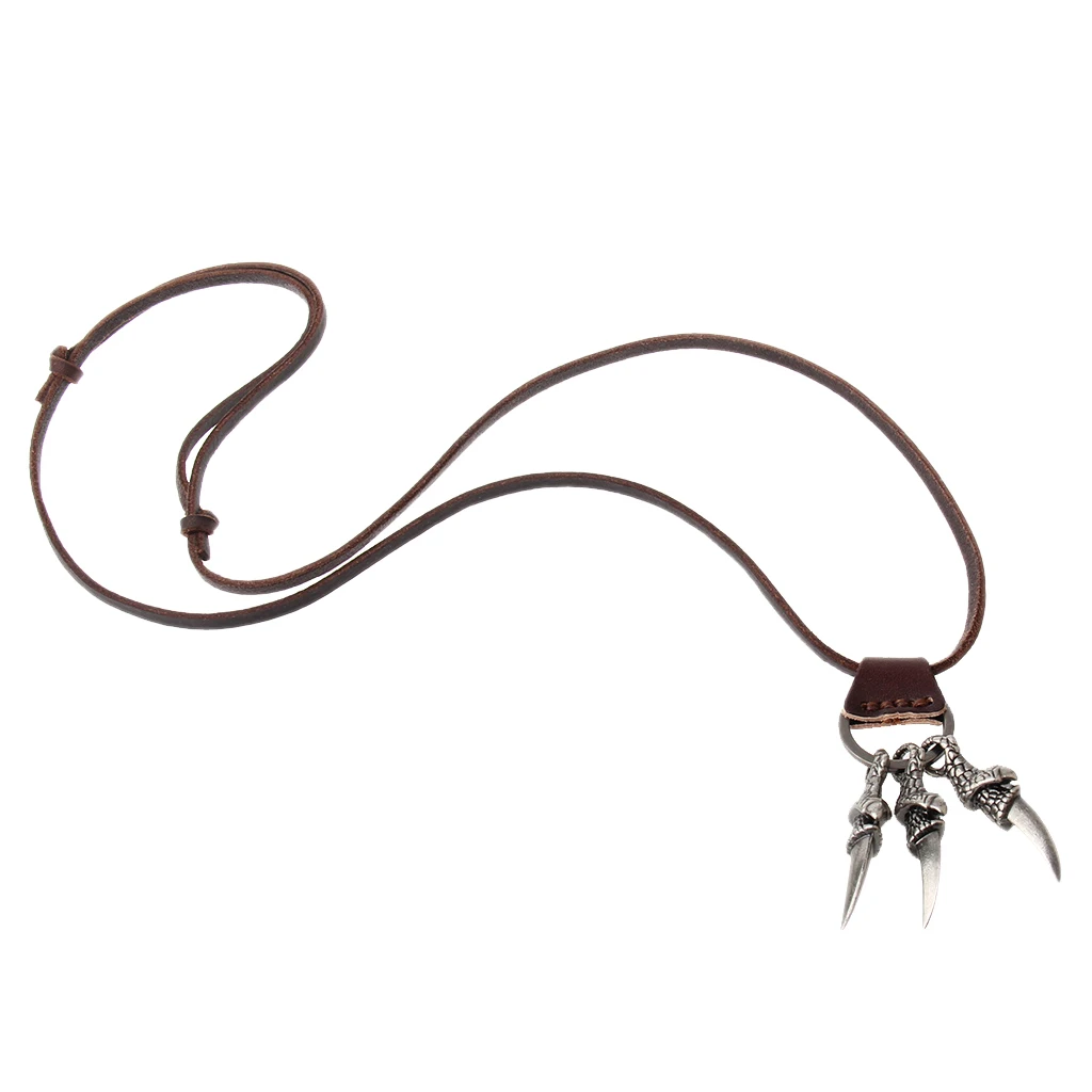 PU Leather Punk Gothic Eagle Claw Pendant Necklace for Women Mens Jewelry Halloween Cosplay