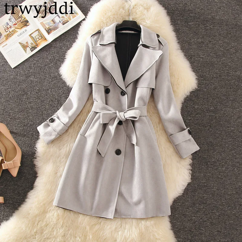 2019 New Spring Autumn Suede Trench Coat For Women Belt Turn Down Collar Slim Overcoat Medieval Long Trench Female N413
2019 New Spring Autumn Suede Trench Coat For Women Belt Turn Down Collar Slim Overcoat Medieval Long Trench Female N413
