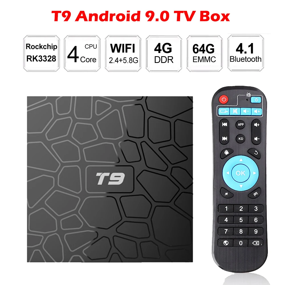 T9 4GB 64GB Android 9.0 TV Box RK3328 Quad Core USB 3.0 Smart 4K Set Top Box Optional 2.4G/5G Dual WIFI Bluetooth Media Player
T9 4GB 64GB Android 9.0 TV Box RK3328 Quad Core USB 3.0 Smart 4K Set Top Box Optional 2.4G/5G Dual WIFI Bluetooth Media Player