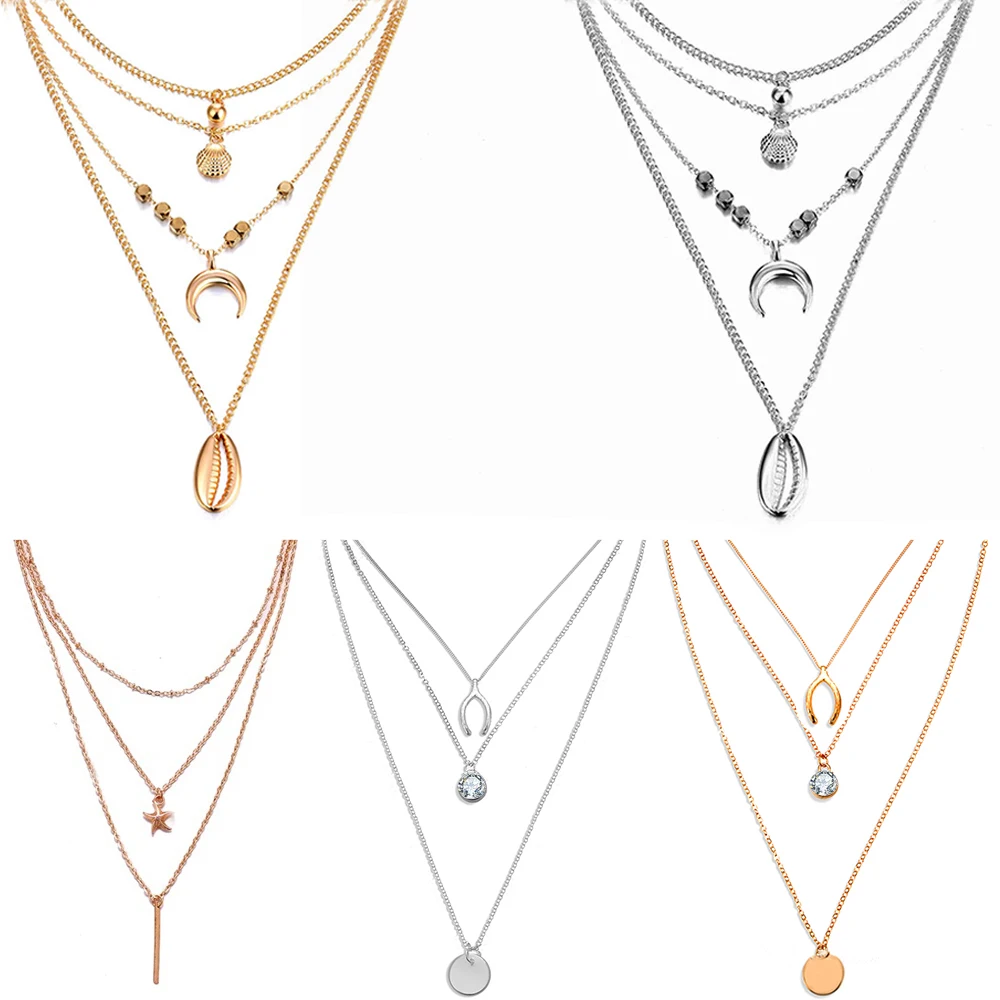 6 Design Bohemian Shell Multi Layer Necklaces For Women Girl Fashion Gold Sliver Color Long Moon Pendant Necklace Collar Jewelry
6 Design Bohemian Shell Multi Layer Necklaces For Women Girl Fashion Gold Sliver Color Long Moon Pendant Necklace Collar Jewelry
