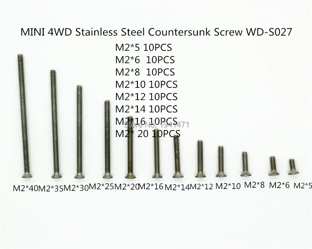 

RFDTYGR M2 Stainless Steel Countersunk Screws Self-made Parts For Tamiya MINI 4WD M2 Countersunk Screws WD-S027 80pcs/lot