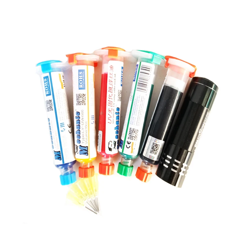 5pcs 5 color UV Curable Solder Mask 10CC PCB Circuit board protect Soldering Paste Flux oil+12led UV curing light
5pcs 5 color UV Curable Solder Mask 10CC PCB Circuit board protect Soldering Paste Flux oil+12led UV curing light