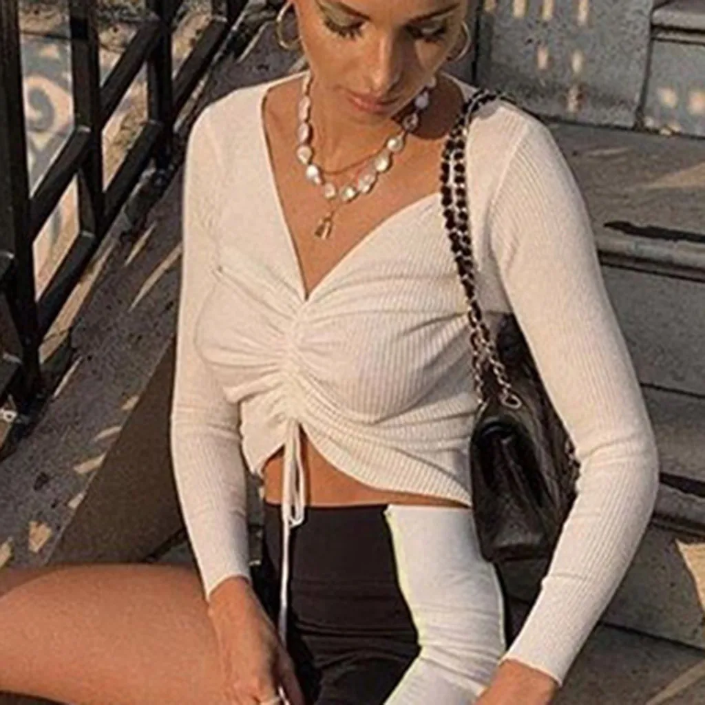 Fashion Women Sexy T Shirt Casual Solid Ruched lace up Long Sleeve Tops white Elegant autumn Tee Streetwear Poleras Mujer#3s
Fashion Women Sexy T Shirt Casual Solid Ruched lace up Long Sleeve Tops white Elegant autumn Tee Streetwear Poleras Mujer#3s