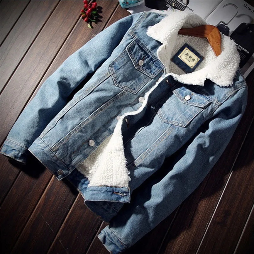 Женская джинсовая куртка с мехом теплая винтажная Свободная длинным рукавом