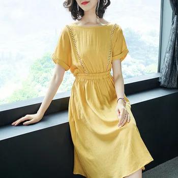 2018 spring new women's hollow out lace bodycon thinness a line short-sleeve pink yellow long midi solid color casual lady dress
2018 spring new women's hollow out lace bodycon thinness a line short-sleeve pink yellow long midi solid color casual lady dress