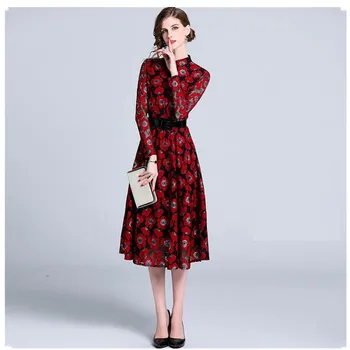 Womens Lace Dress 2019 Spring New European Female Stand Collar Long Sleeve Print Emprire A-line Mid-length Party Ladies Dress
Womens Lace Dress 2019 Spring New European Female Stand Collar Long Sleeve Print Emprire A-line Mid-length Party Ladies Dress