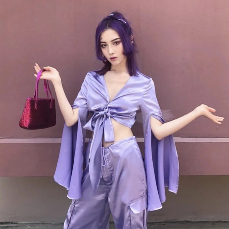 Split Sexy Long Sleeve Tie Waist Bow V-Neck Bandage Crop Top Satin Silk Vintage Women Blouse Streetwear Party Boho Solid Shirt
Split Sexy Long Sleeve Tie Waist Bow V-Neck Bandage Crop Top Satin Silk Vintage Women Blouse Streetwear Party Boho Solid Shirt