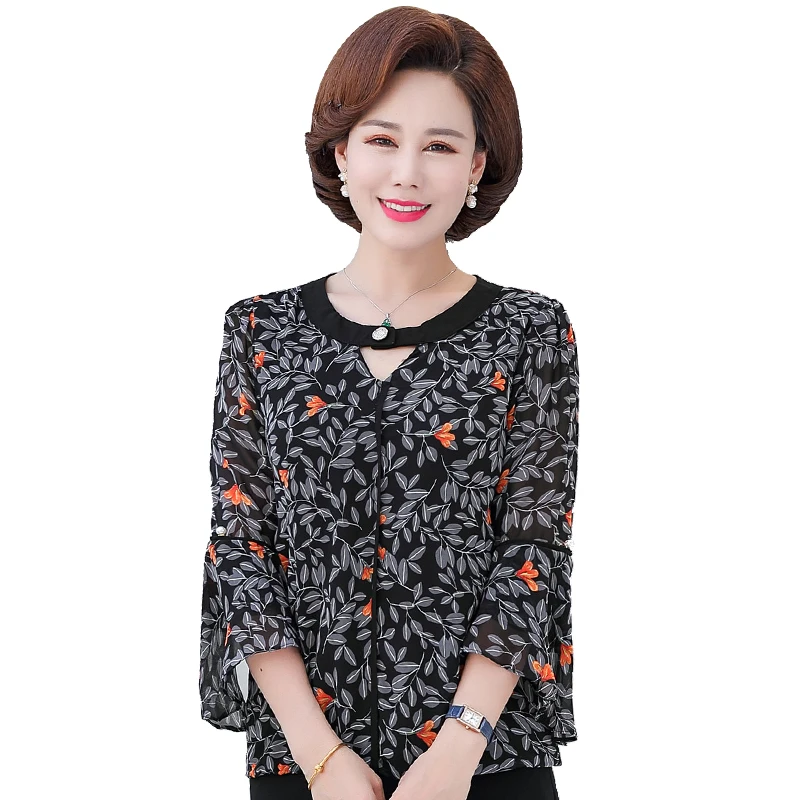 Women Romantic Blouses Summer Three Quarter Ruffle Sleeve Chiffon Tops Female Round Collar Red Black Flower Print Tunic Shirt XL
Women Romantic Blouses Summer Three Quarter Ruffle Sleeve Chiffon Tops Female Round Collar Red Black Flower Print Tunic Shirt XL