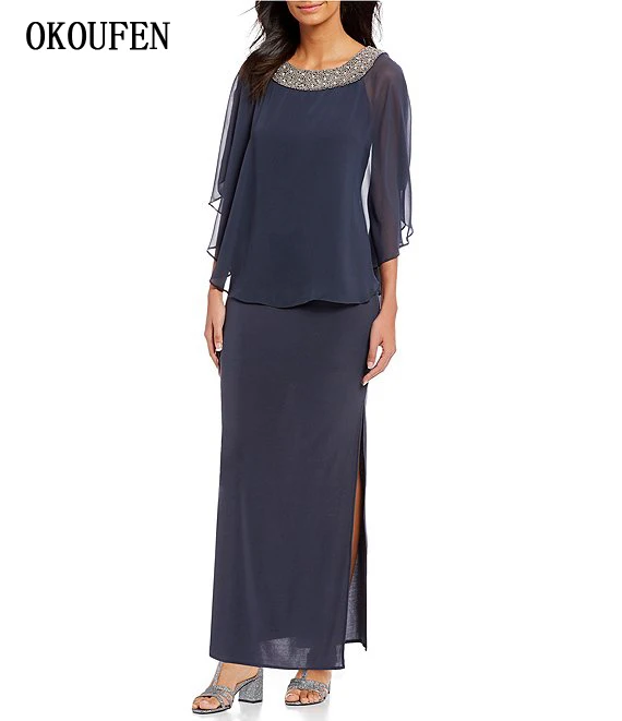 Mother of the Bride Dresses 2019 Chiffon Beadings Neck Capelet Side Split Navy Women kurti vestido de madrinha farsali
Mother of the Bride Dresses 2019 Chiffon Beadings Neck Capelet Side Split Navy Women kurti vestido de madrinha farsali