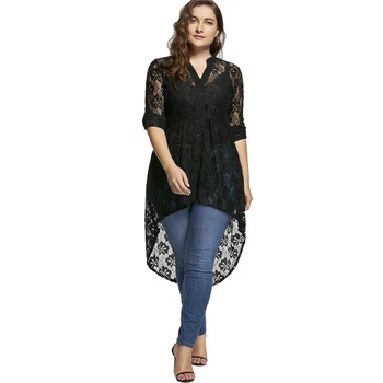 Wipalo Plus Size Lace Summer Women Top Long Sleeve V Neck High Low Hem Black Shirt Tops 2018 Fall Fashion Blusas Femininas 5XL
Wipalo Plus Size Lace Summer Women Top Long Sleeve V Neck High Low Hem Black Shirt Tops 2018 Fall Fashion Blusas Femininas 5XL