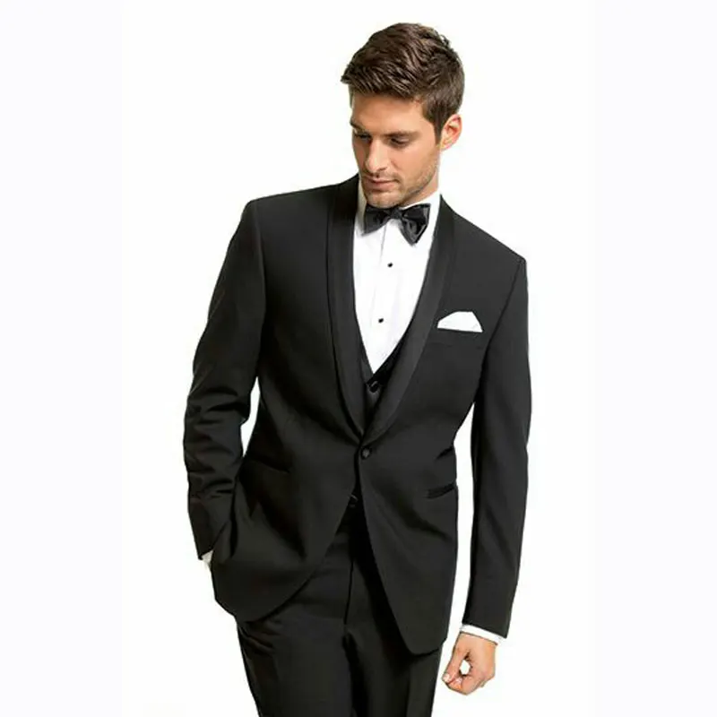 

Custom Black Men Wedding Suits Pants Shawl Lapel Man Blazer Slim Fit Terno Masculino Costume Homme Mariage Groom Tuxedos 3Piece