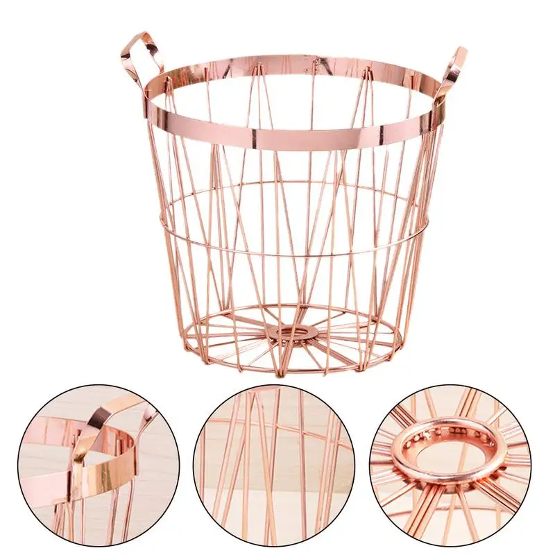 Nordic Style Rose Gold Storage Basket Wrought Iron Kitchen Clear Up Laundry Basket With Handle
Nordic Style Rose Gold Storage Basket Wrought Iron Kitchen Clear Up Laundry Basket With Handle