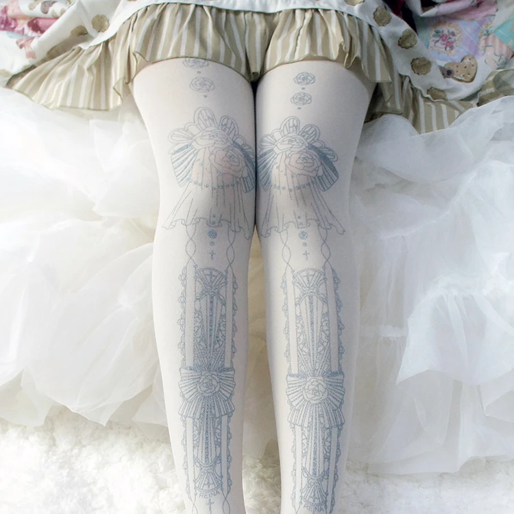 

Lolita printed silk stockings lace miss m daytime chicago-brewed goose down tights silver lo socks