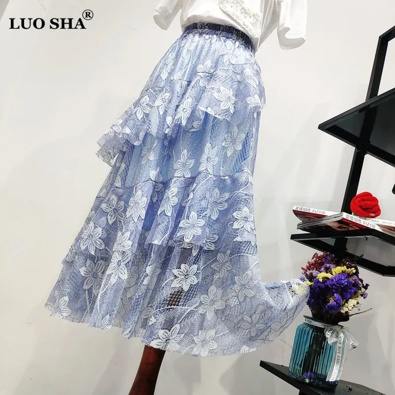 LUOSHA Women 2019 Summer Embroidery Flower Irregular Ruffles Maxi Skirt Female Elegant Hollow Out Lace Floral Long Skirt
LUOSHA Women 2019 Summer Embroidery Flower Irregular Ruffles Maxi Skirt Female Elegant Hollow Out Lace Floral Long Skirt