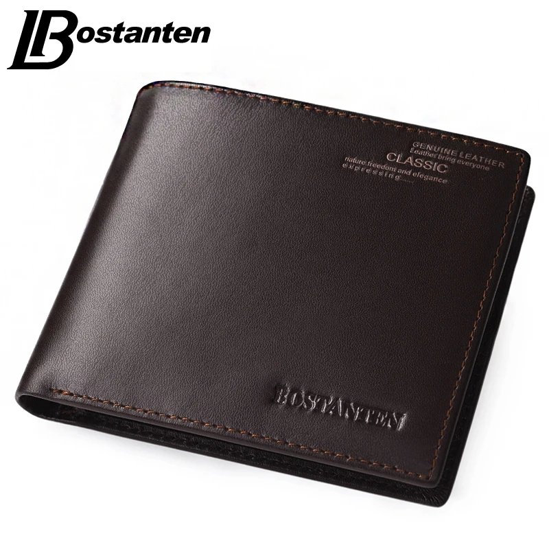 Image Bostanten Coffee New Sale Vintage Men Vertical Style Cow Leather Men Wallet Men Designer Carteire Money Clip Men Purse