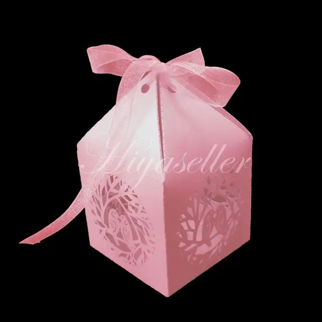 10pcs/pack pink bird cut love heart laser candy gift boxes with
