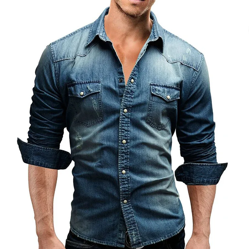 Men Jeans Shirt 2019 New Men's Long Sleeve Shirts Casual Denim Shirt Slim Fit Single Breasted Mens Camisa Masculina
Men Jeans Shirt 2019 New Men's Long Sleeve Shirts Casual Denim Shirt Slim Fit Single Breasted Mens Camisa Masculina