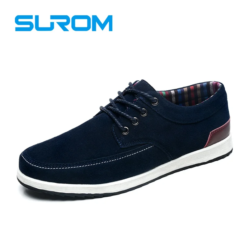 Image SUROM Men s Leather Casual Shoes Spring Autumn New Fashion Men Breathable Waterproof Lace Up Loafers