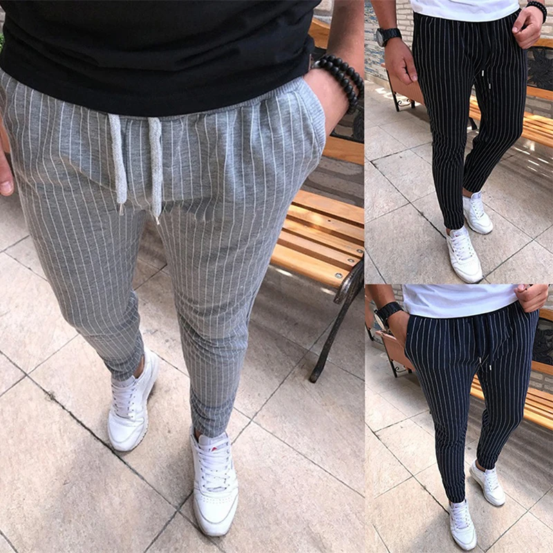 Мужские полосатые брюки карандаш повседневные на завязках уличные модные