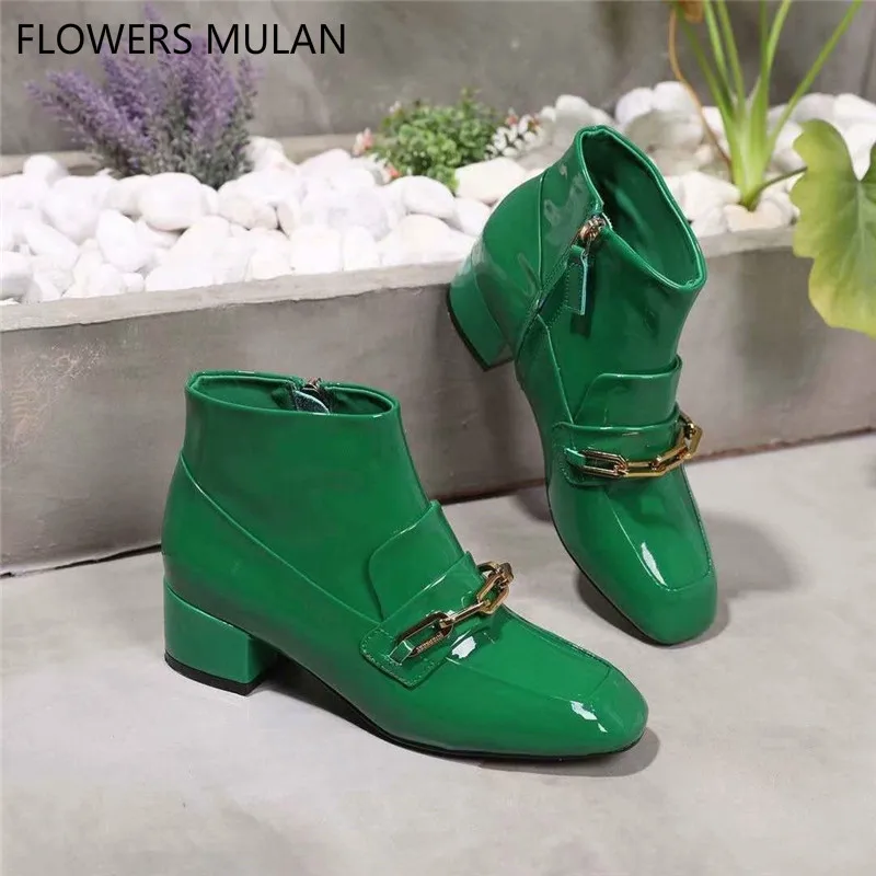 Latest Design Famous Brand Luxury Bling Shiny Patent Leather Women Ankle Boots Square Toe Side Zip Botas Metallic Chain Buckle
Latest Design Famous Brand Luxury Bling Shiny Patent Leather Women Ankle Boots Square Toe Side Zip Botas Metallic Chain Buckle