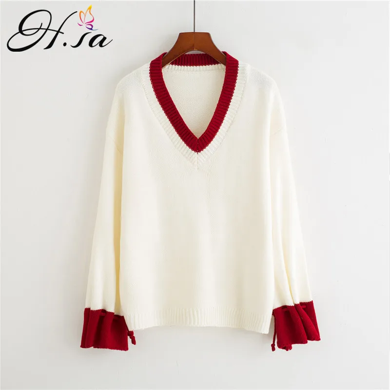H.SA Korean Style Women White Pullover Jumpers 2018 New V neck Knitted Pull Sweaters Sleeve Tied Butterfly Solid Pull Jumpers
H.SA Korean Style Women White Pullover Jumpers 2018 New V neck Knitted Pull Sweaters Sleeve Tied Butterfly Solid Pull Jumpers