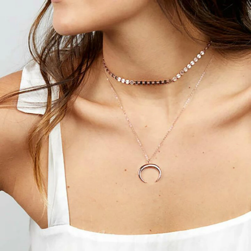 New Fashion Double Sequin Choker Necklace For Women Simple Gold Silver Moon Layered Necklaces collar collier ras du cou femme
New Fashion Double Sequin Choker Necklace For Women Simple Gold Silver Moon Layered Necklaces collar collier ras du cou femme