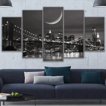 5 Pieces New York Moonlight Pictures Hd Prints Brooklyn Bridge Black White Poster Canvas Painting Modular Wall Art Home Decor
5 Pieces New York Moonlight Pictures Hd Prints Brooklyn Bridge Black White Poster Canvas Painting Modular Wall Art Home Decor