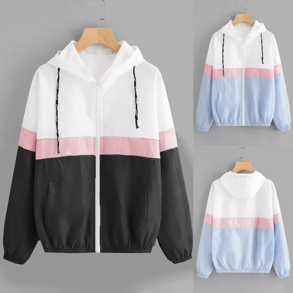 Autumn Jacket Women Coat Long Sleeve Patchwork Thin Skinsuits Hooded Zipper Pockets Sport Coat куртка женская casaco feminino
Autumn Jacket Women Coat Long Sleeve Patchwork Thin Skinsuits Hooded Zipper Pockets Sport Coat куртка женская casaco feminino