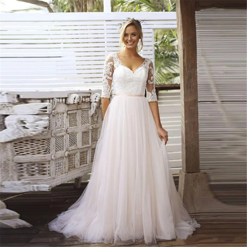 Eightale Plus Size Wedding Dress Lace V-Neck Sexy A-Line Custom Made Backless Wedding Gowns Half Sleeves Boho Bride Dress 2019
Eightale Plus Size Wedding Dress Lace V-Neck Sexy A-Line Custom Made Backless Wedding Gowns Half Sleeves Boho Bride Dress 2019