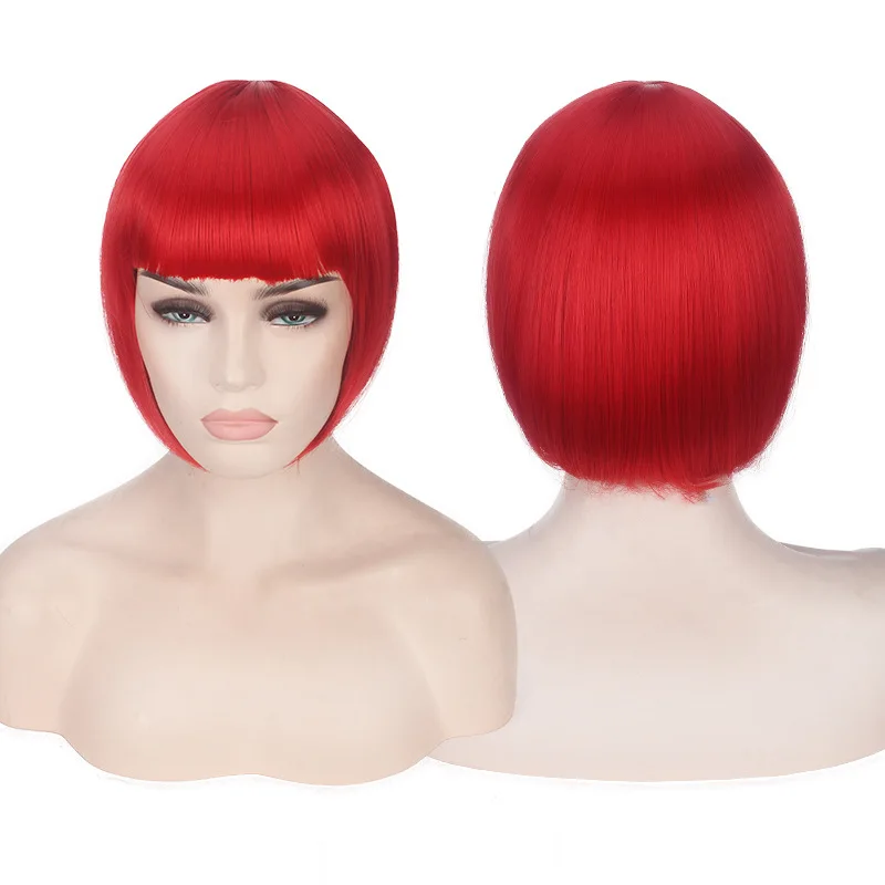 Cheap Synthetic Hair Short Bob Wigs With Bangs Red Blue Yellow