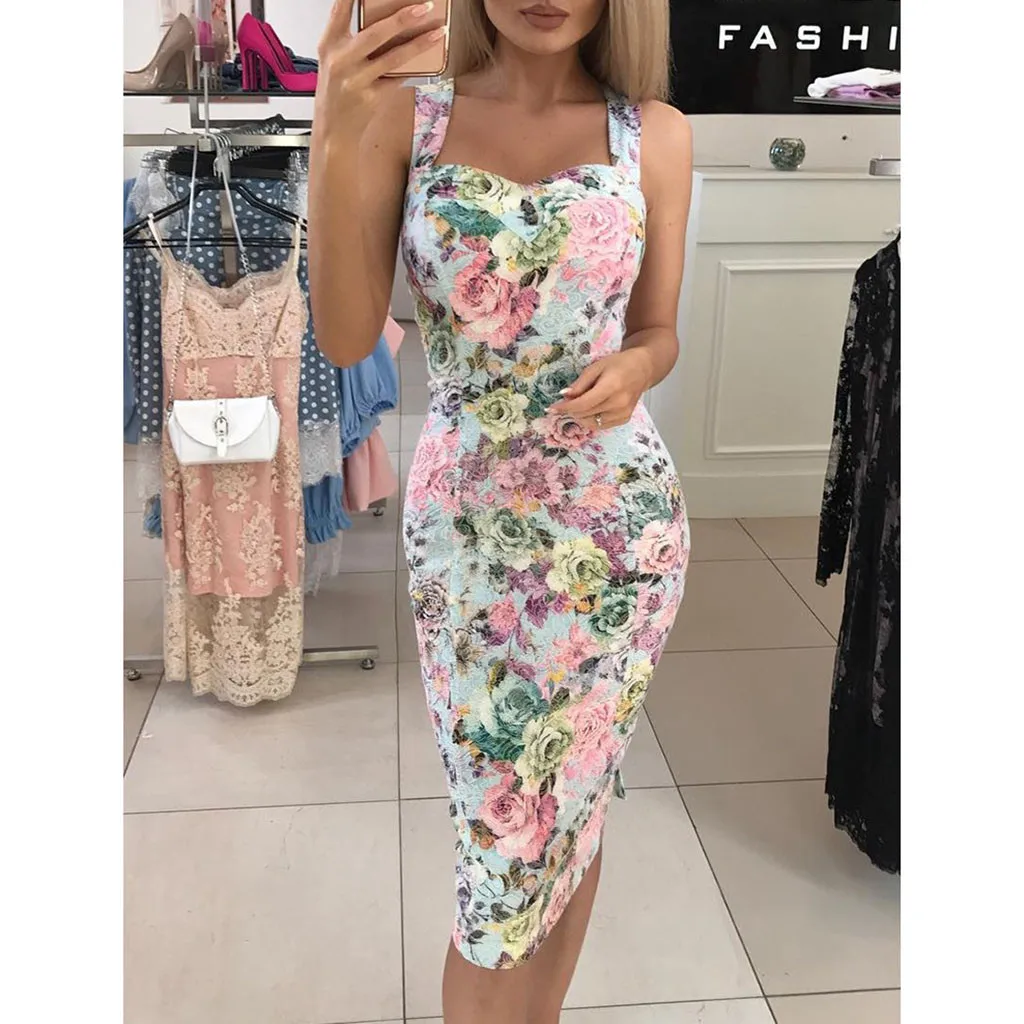 2019 New Sexy Party Dress For Women Summer Print Color Block Sleeveless Bodycon Dress Female Slim Bandage Sundress vestidos Hot 
2019 New Sexy Party Dress For Women Summer Print Color Block Sleeveless Bodycon Dress Female Slim Bandage Sundress vestidos Hot