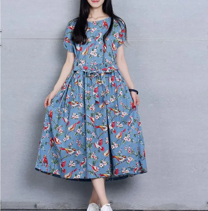 2015 autumn fashion women clothing casual loose plus size dress thin blue linen printed short-sleeved vintage dresses female
2015 autumn fashion women clothing casual loose plus size dress thin blue linen printed short-sleeved vintage dresses female