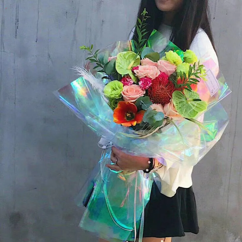 虹フィルム紙の花包装防水グラデーションペーパー花花屋花束ギフト花屋用品包装紙 Aliexpress