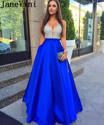 JaneVini Robe Bal Royal Blue Prom Dress Satin Sparkly Beading Beaded Arab Women Evening Dresses Backless A Line Long Party Gown
JaneVini Robe Bal Royal Blue Prom Dress Satin Sparkly Beading Beaded Arab Women Evening Dresses Backless A Line Long Party Gown
