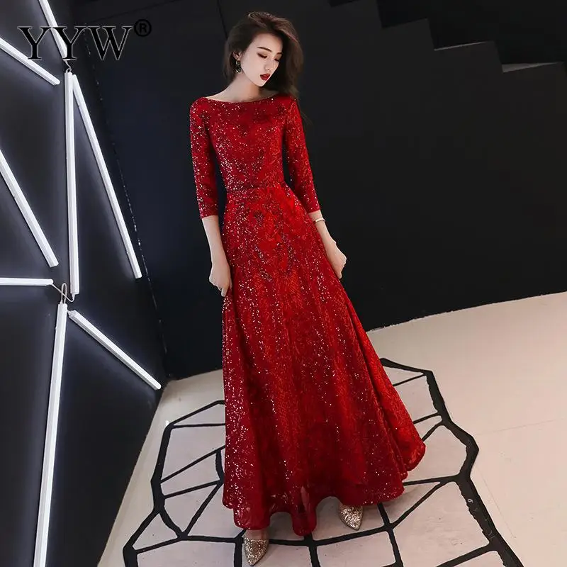 Luxury Red Sequined Party Long Dresses 2019 Fashion Women's 3/4 Sleeve O Neck Maxi formal Dress Elegant lace Floor Lenght Gown
Luxury Red Sequined Party Long Dresses 2019 Fashion Women's 3/4 Sleeve O Neck Maxi formal Dress Elegant lace Floor Lenght Gown