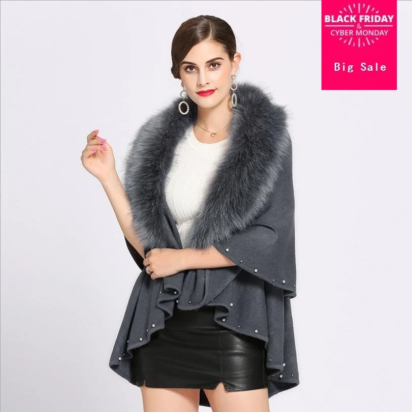 Winter fashion brand new women faux fox fur collar cape shawl cardigan female beading knit cardign sweater elegant coat L1376
Winter fashion brand new women faux fox fur collar cape shawl cardigan female beading knit cardign sweater elegant coat L1376