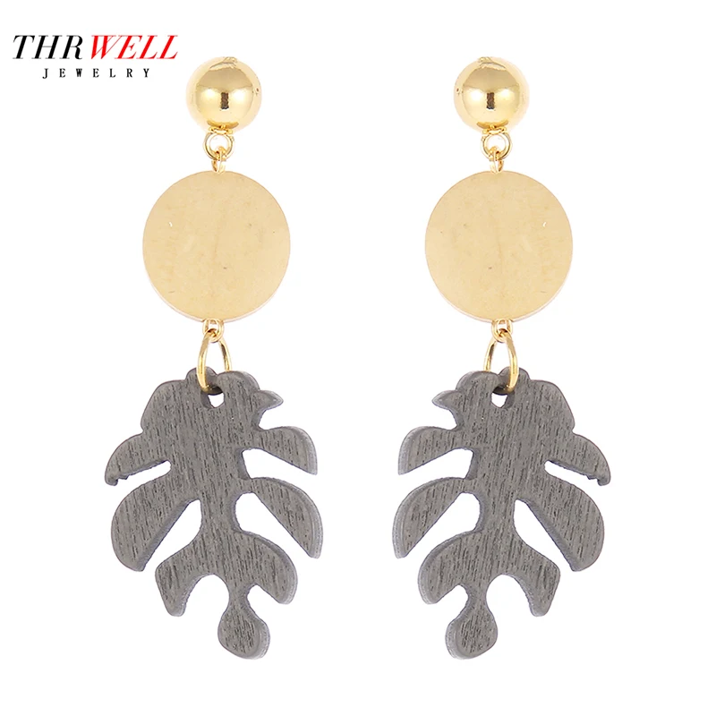 THRWELL Dangle Wood Earrings Leaf Shape Round Drop Earring For Women Party Casual Street Style Trendy Wooden Jewelry
THRWELL Dangle Wood Earrings Leaf Shape Round Drop Earring For Women Party Casual Street Style Trendy Wooden Jewelry