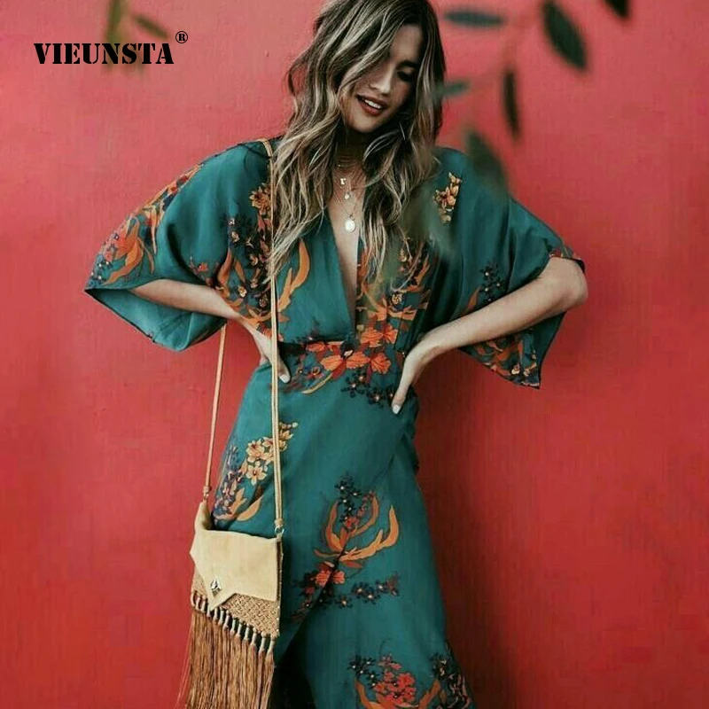 VIEUNSTA Women Sexy Deep V-neck Dress Vintage Floral Print Boho A-Line Dress Summer Autumn Half Sleeve Split Long Dresses 3XL
VIEUNSTA Women Sexy Deep V-neck Dress Vintage Floral Print Boho A-Line Dress Summer Autumn Half Sleeve Split Long Dresses 3XL