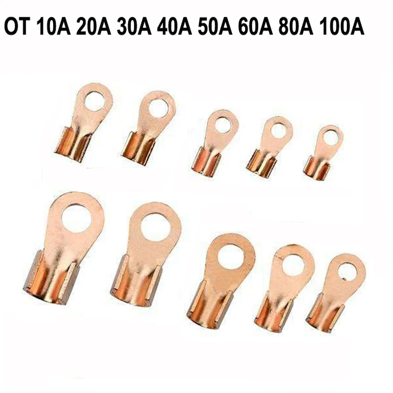 

High Quality Open Mayitr Lugs Terminal Wire Terminals Copper Battery Cable Connector OT 10A 20A 30A 40A 50A 60A 80A 100A