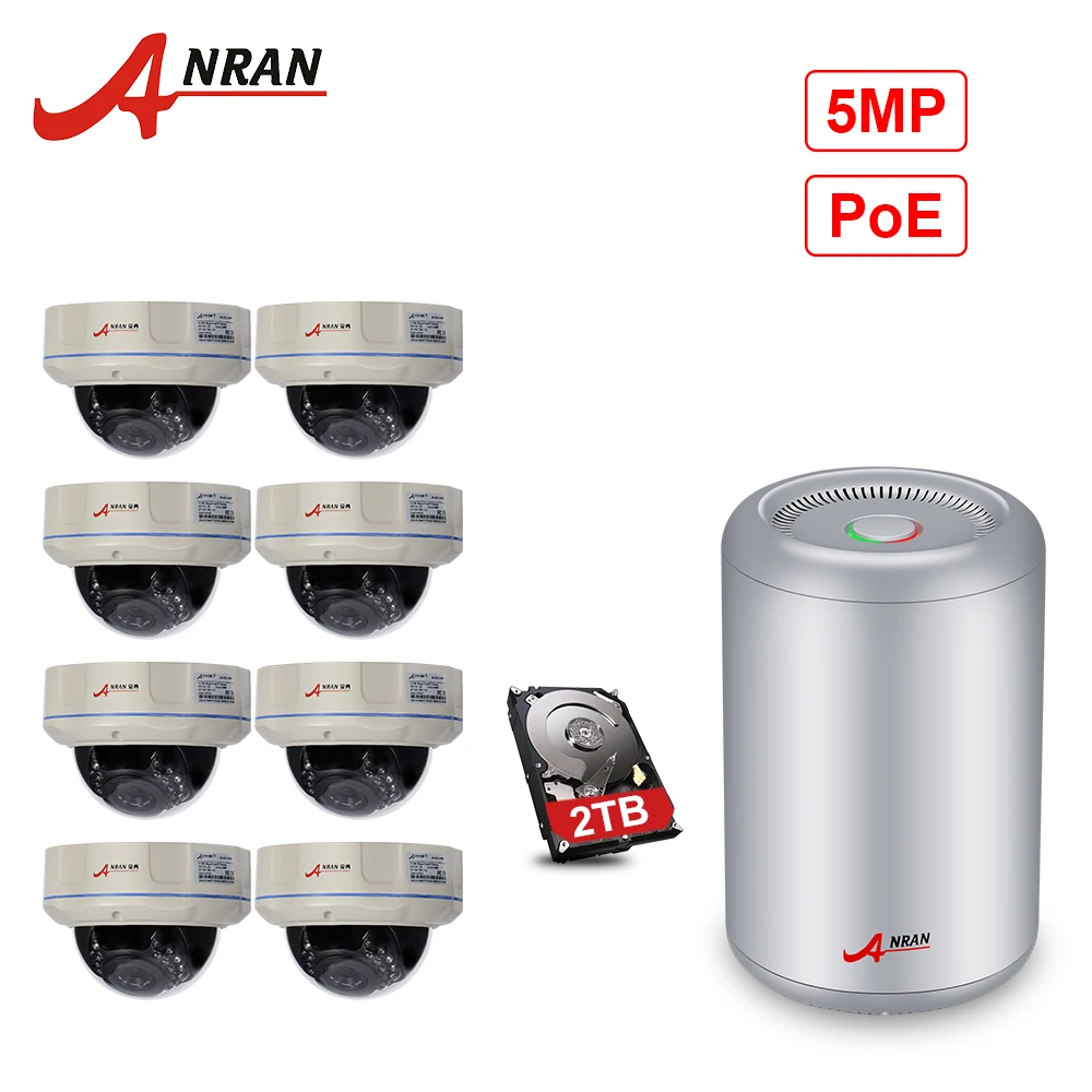 

ANRAN H.265 8CH NVR 5.0MP POE 1920P CCTV System 30IR Day Night Vision Vandal-proof Dome Camera Security Kit With 2TB HDD