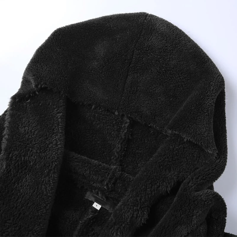 Зимний мужской длинный черный кардиган с карманами плюшевая шаль куртка