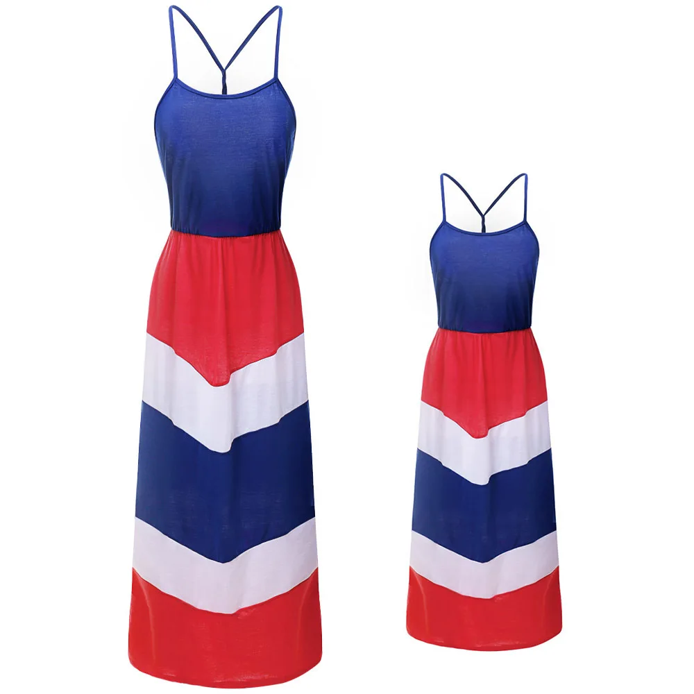 2019 women's new hit color red white blue strap dress print large stripes mother women summer
2019 women's new hit color red white blue strap dress print large stripes mother women summer