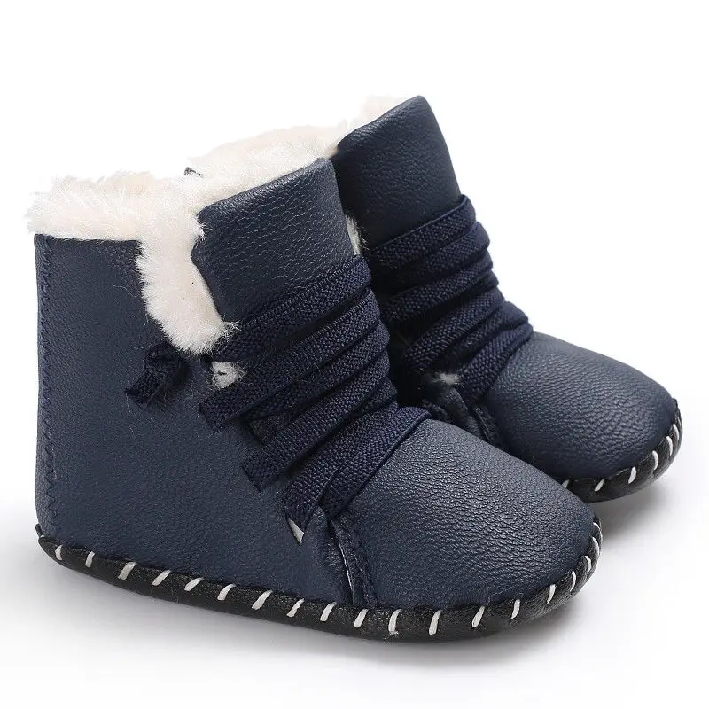 Зимние ботинки для новорожденных девочек и мальчиков кожаные с мягкой подошвой